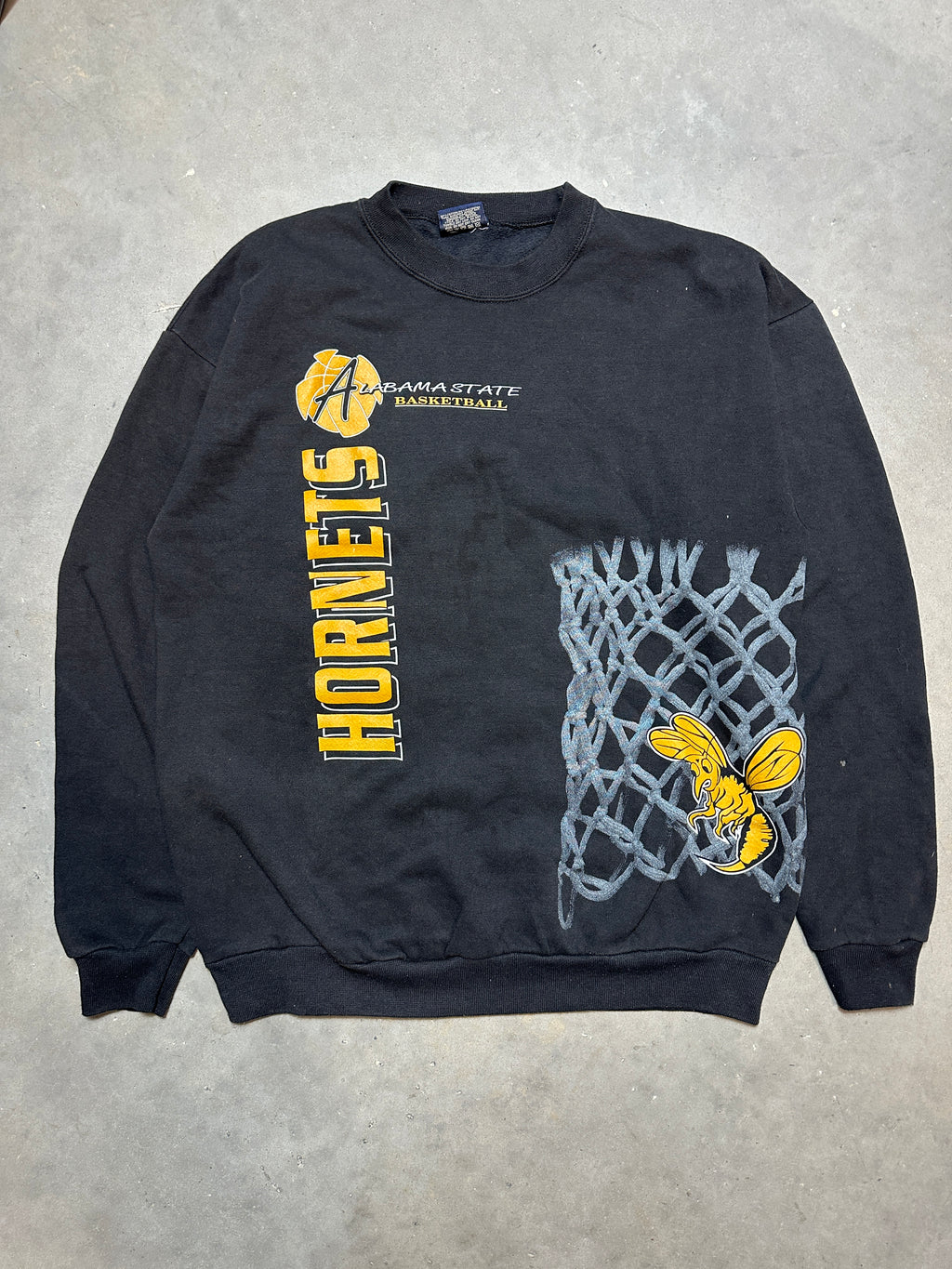 90's Alabama State Hornets Basketball ASU Wraparound Print Vintage HBCU Crewneck Sweatshirt (XL)