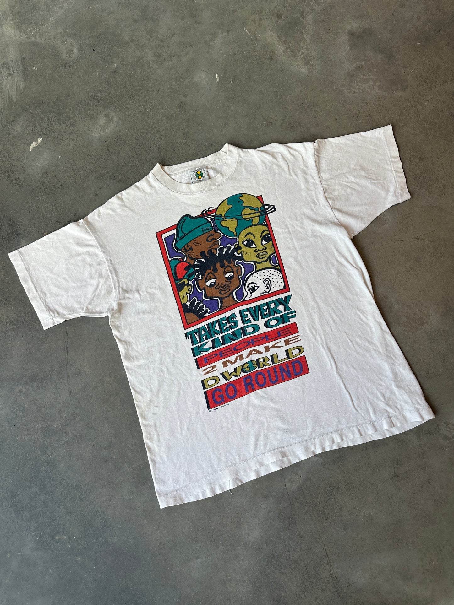 90’s Cross Colours ‘Takes Every Kind of People 2 Make D World Go Round’ RARE Vintage Hip Hop Lifestyle Tee (XL)