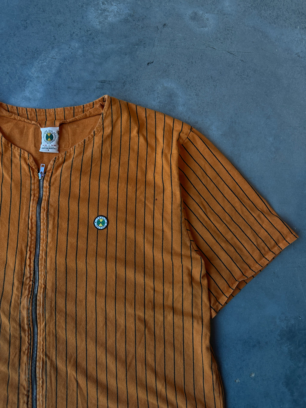 90’s Cross Colours Orange Full Zip Pinstripe Baseball Jersey (XL)