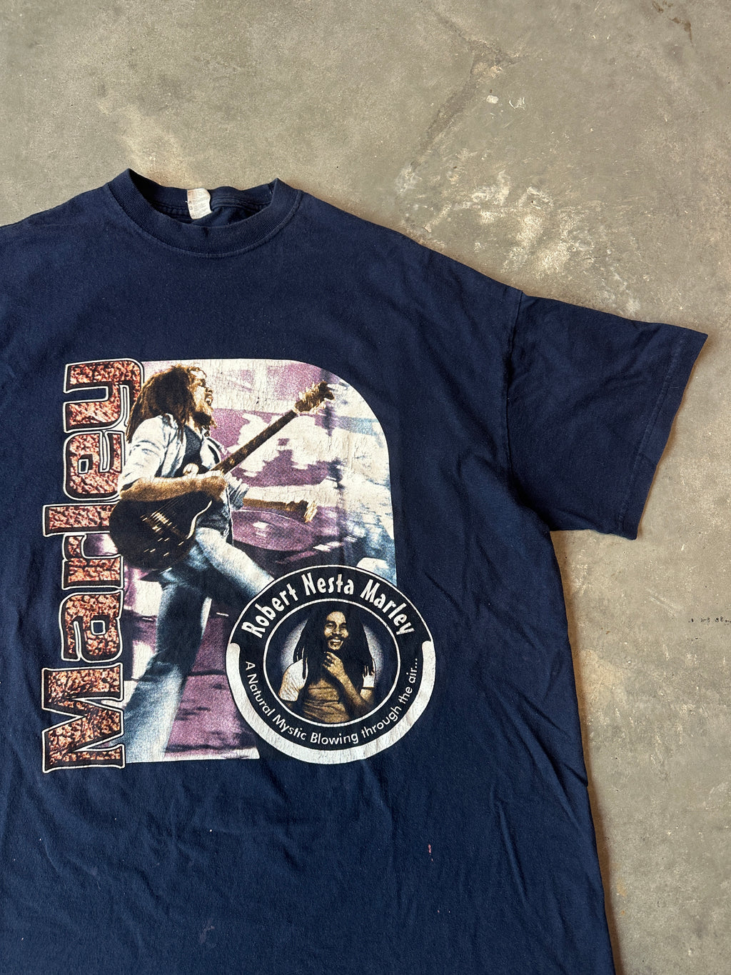 90’s Bob Marley Natural Mystic Rap Style Navy Blue Vintage Reggae Music Tee (XXL)