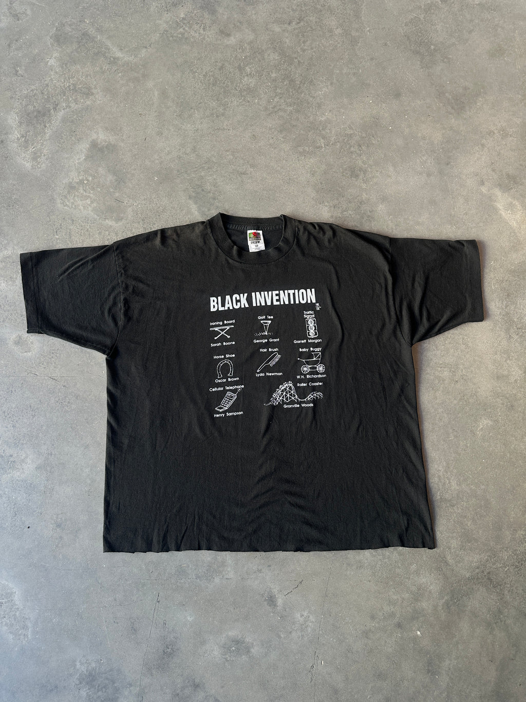 90's Black Inventions & Inventors Faded Black Cropped Vintage Tee (BOXY XL)