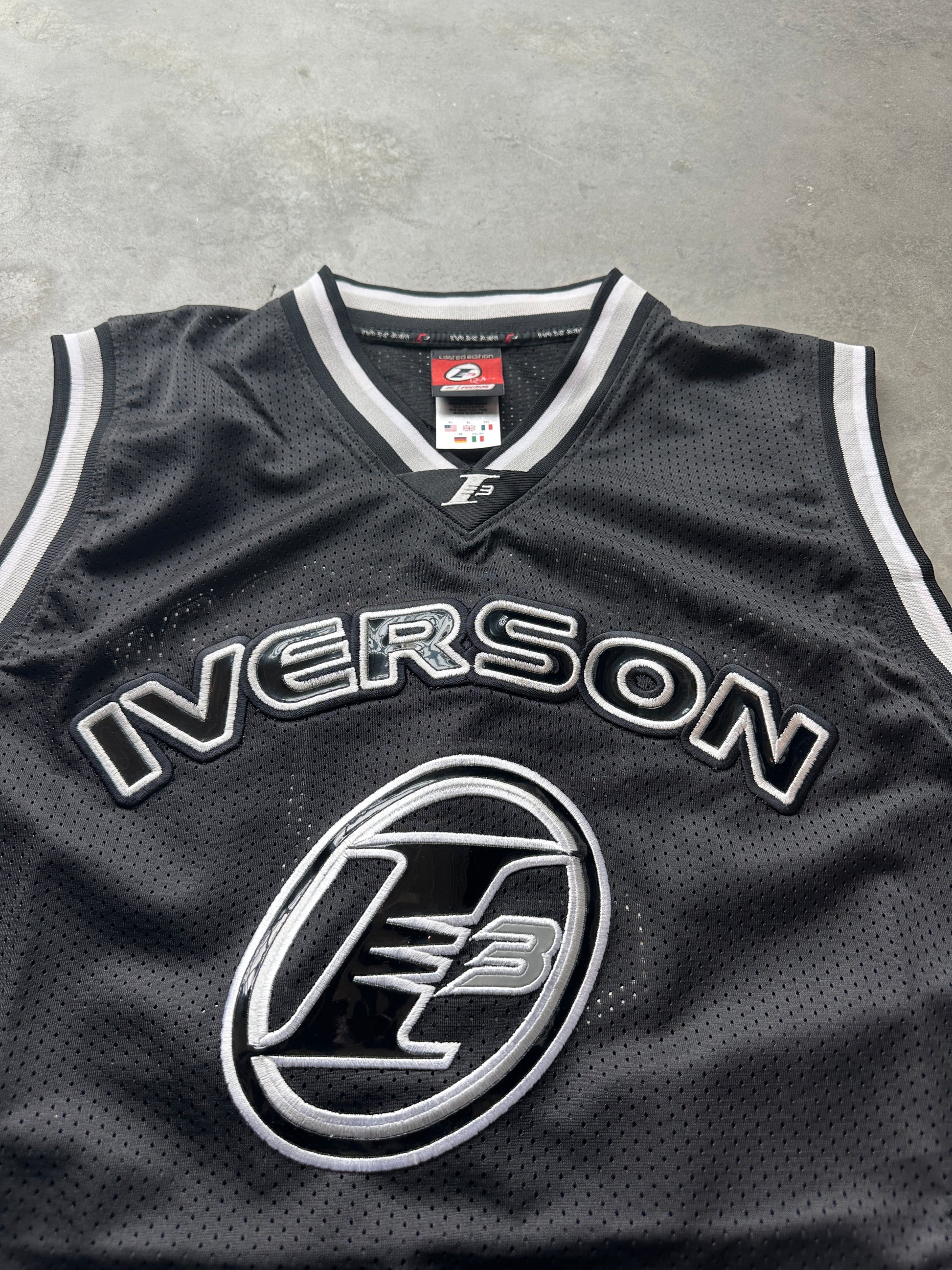 00's Allen Iverson Logo Reebok Black NBA Vintage Basketball Jersey - Brand New (XL)