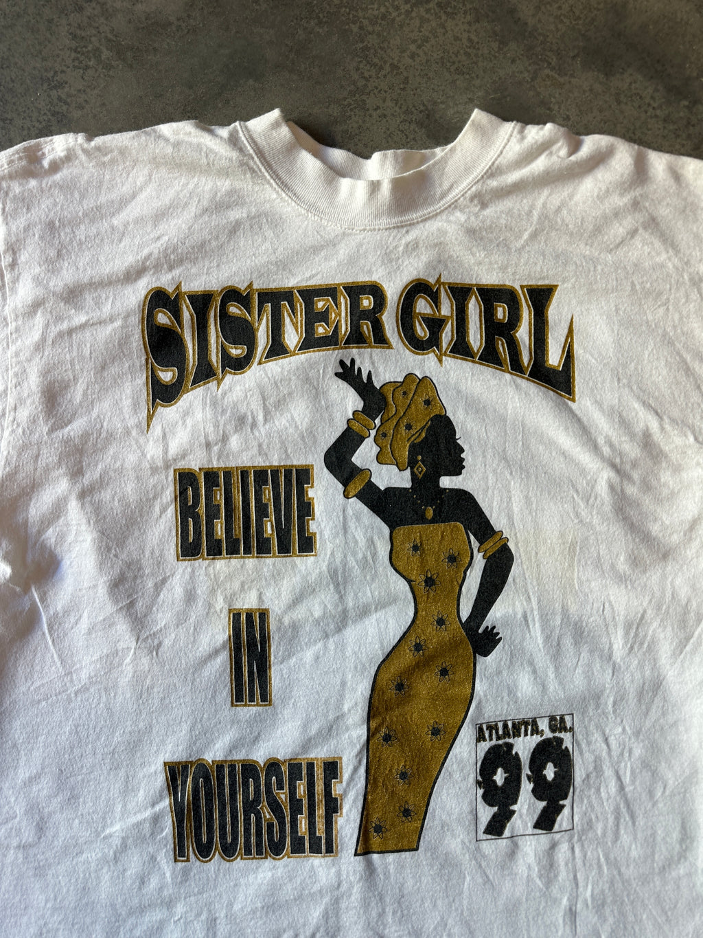1999 Black Women Empowerment Sister Girl Believe in Yourself Just do it Vintage Tee (Medium)