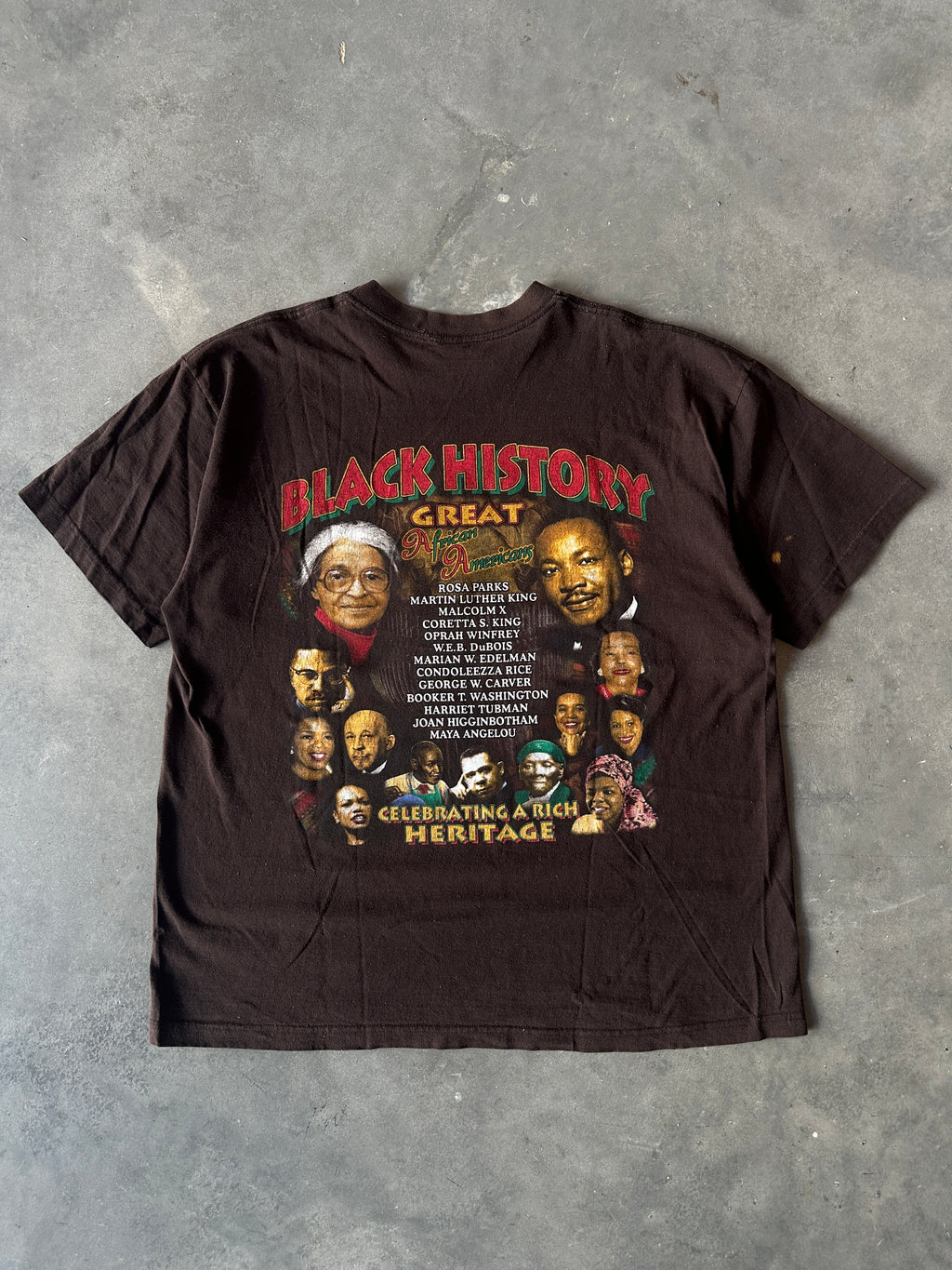 90's Great Africans Americans Black History 365 Days a Year Oprah Michael Jordan MLK Harriet Rosa Parks & More Brown Vintage Tee (XL)