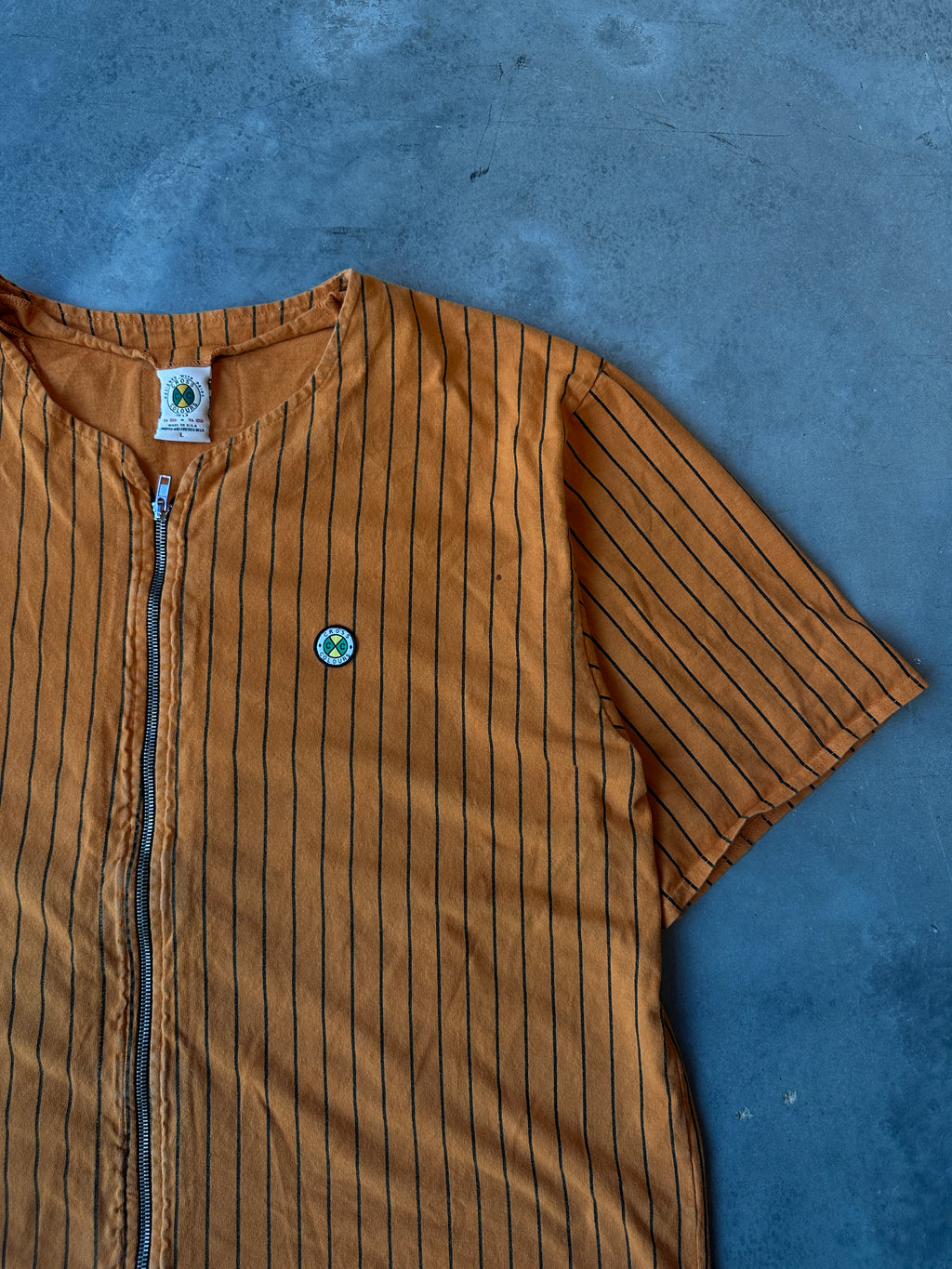 90’s Cross Colours Orange Full Zip Pinstripe Baseball Jersey (XL)