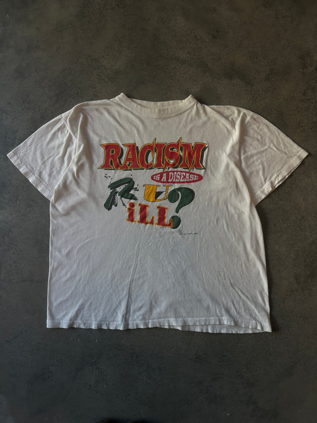 90's Racism Is A Disease R U ill? Vintage Hip Hop Style Tee (BOXY Medium)