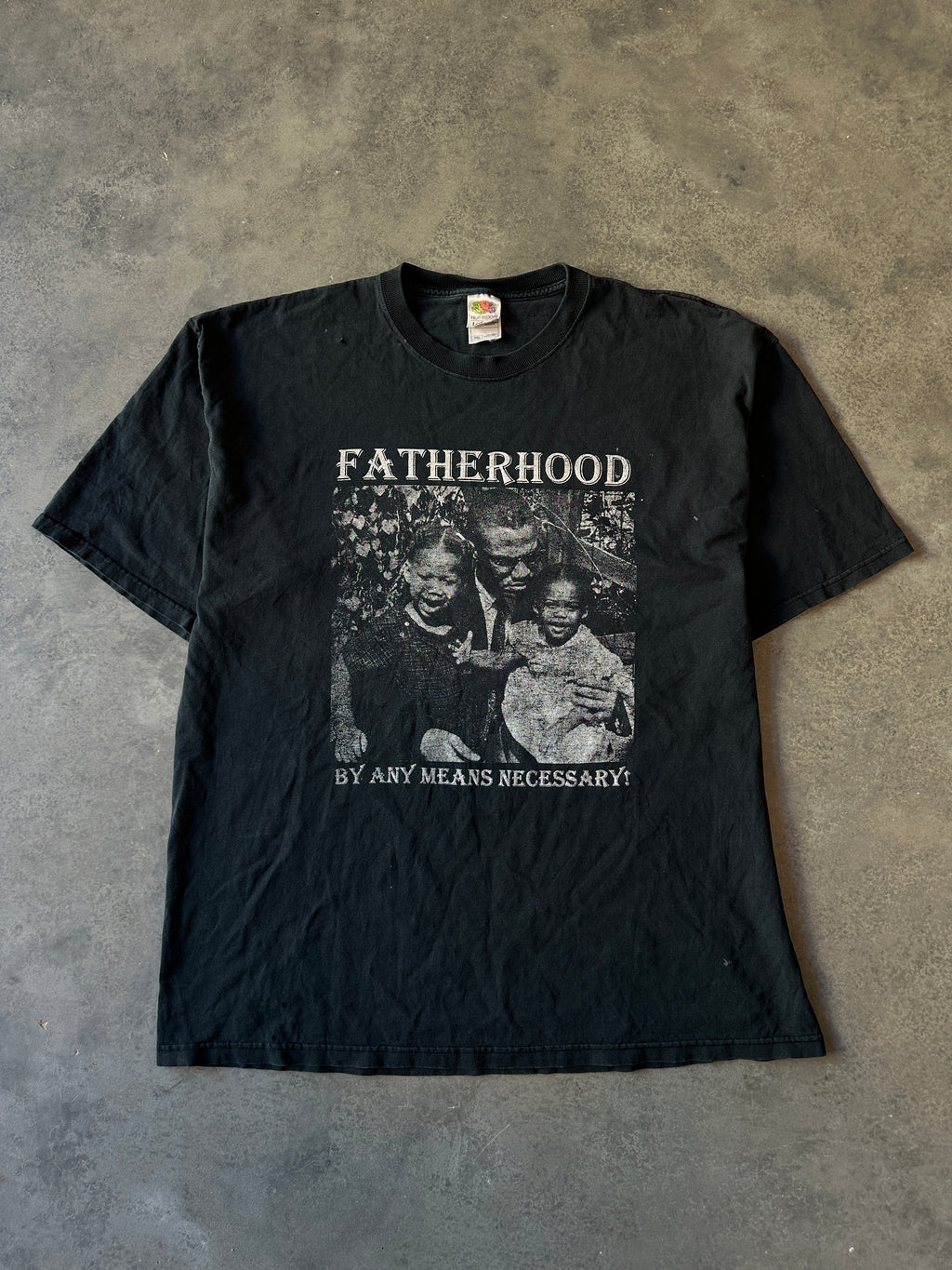 90's Malcolm X Fatherhood By Any Means Necessary Faded Black Vintage Tee (XXL)
