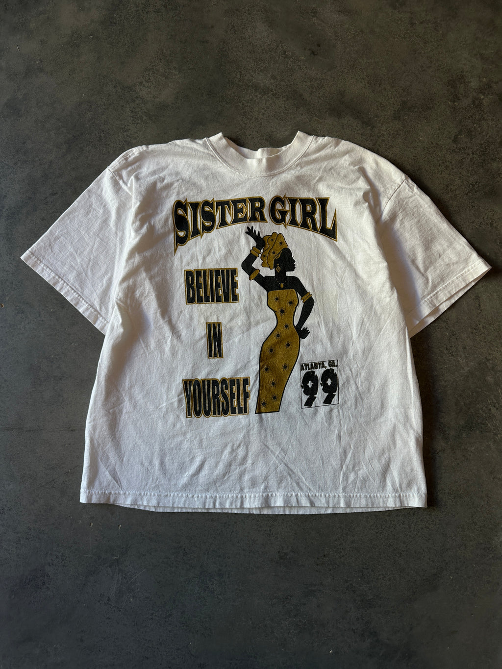 1999 Black Women Empowerment Sister Girl Believe in Yourself Just do it Vintage Tee (Medium)