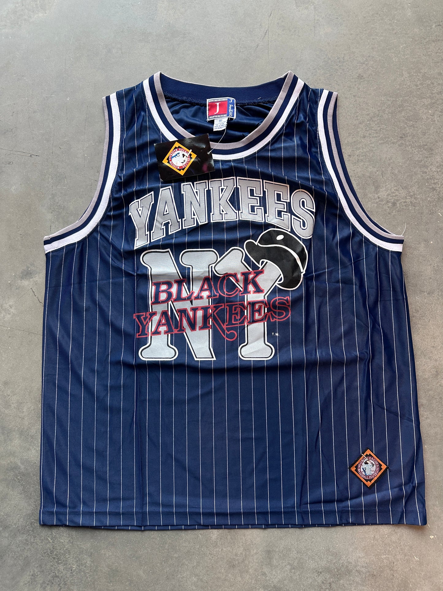 90's Black Yankees Negro League Baseball Navy Pinstripe Vintage Basketball Jersey (Brand New-XXL)