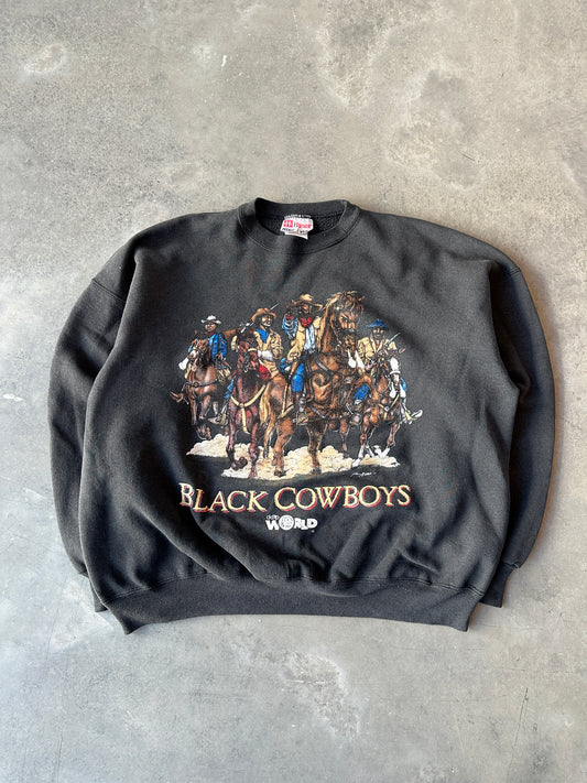 90's Black Cowboys Heavyweight Vintage DDTP World Crewneck Sweatshirt (Boxy XL)