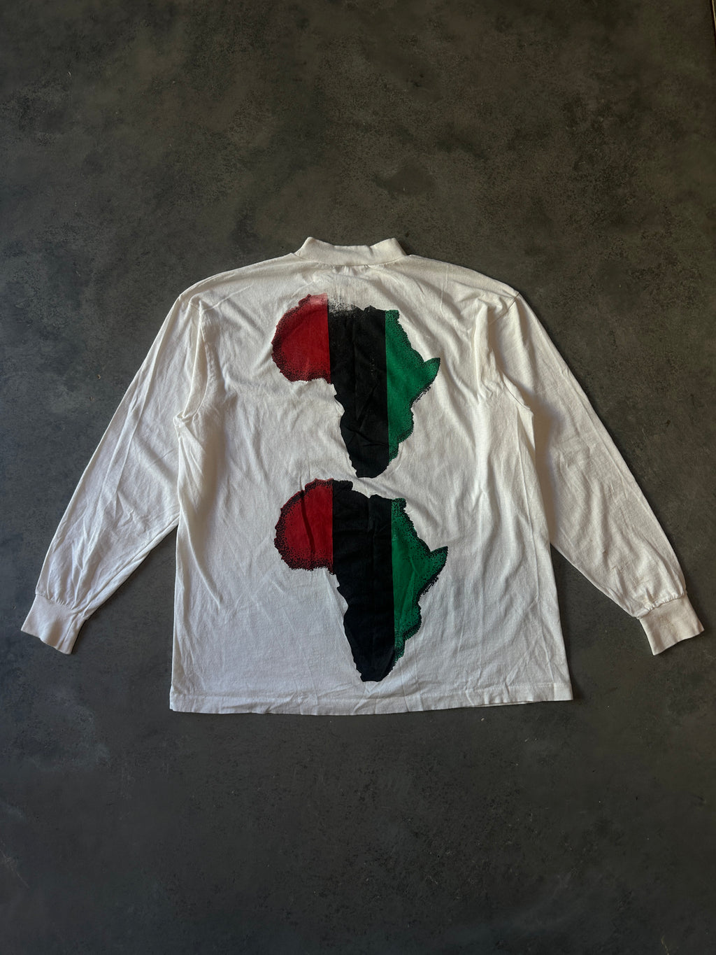 90's Invest in the Black Man & Woman For the Future Africa Test Print Mock Neck Long Sleeve Vintage Tee (XL)