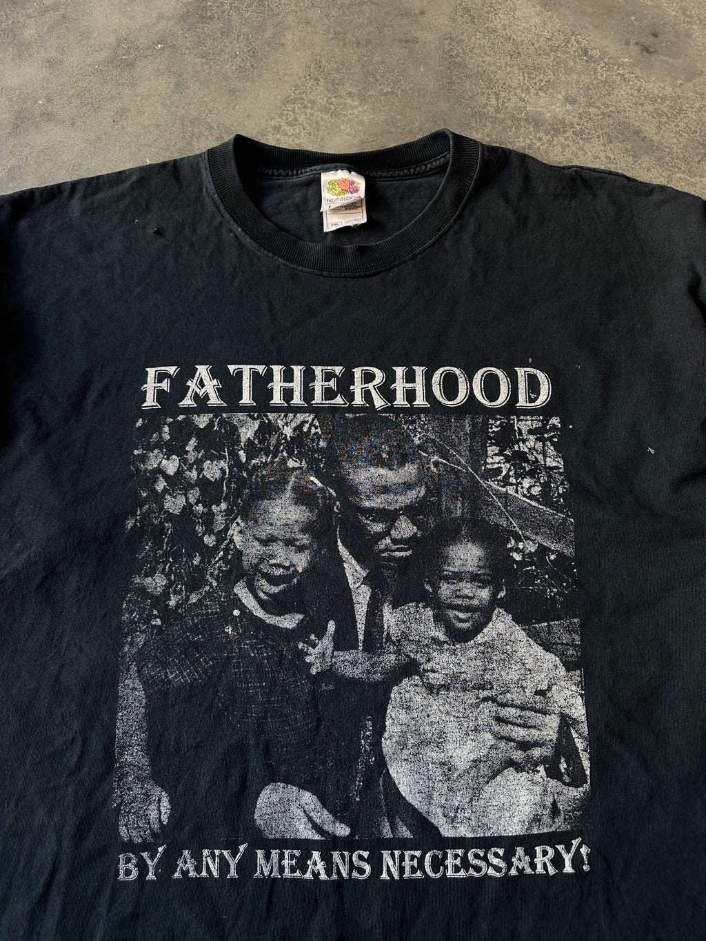 90's Malcolm X Fatherhood By Any Means Necessary Faded Black Vintage Tee (XXL)