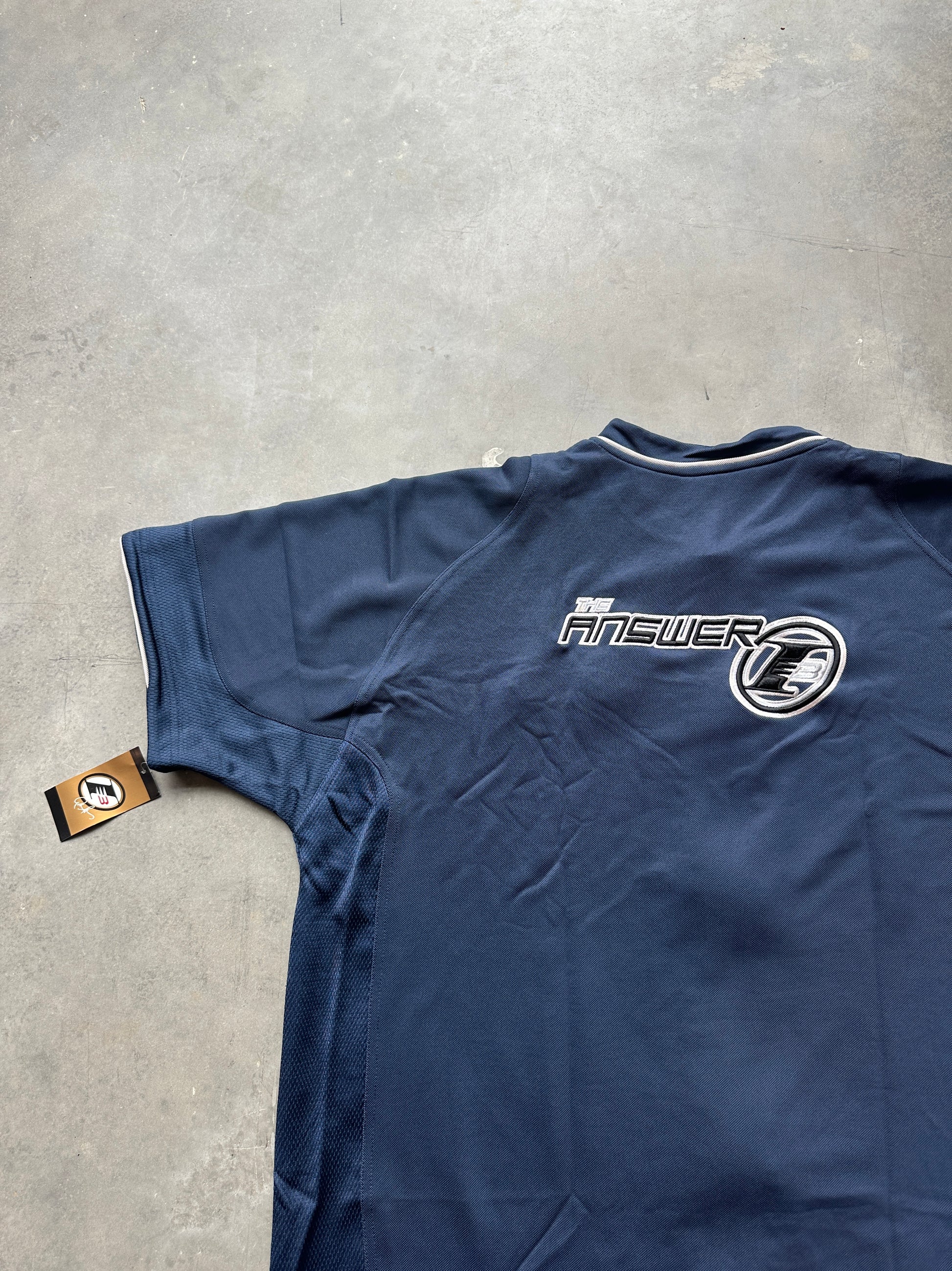 00's Y2K Allen Iverson Reebok "The Answer" Navy Blue NBA Full Zip Shooting Shirt - Brand New (Multiple Sizes)
