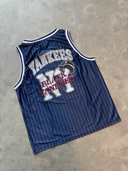 90's Black Yankees Negro League Baseball Navy Pinstripe Vintage Basketball Jersey (Brand New-XXL)