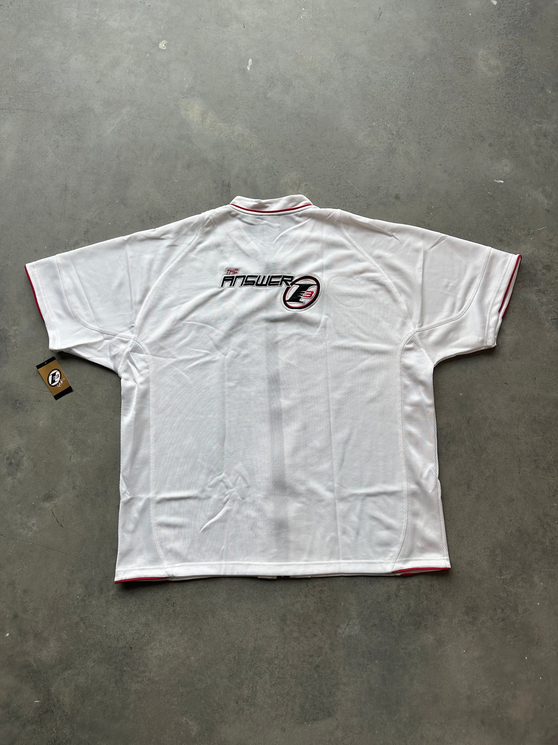 00's Y2K Allen Iverson Reebok "The Answer" White NBA Full Zip Shooting Shirt - Brand New (XL)