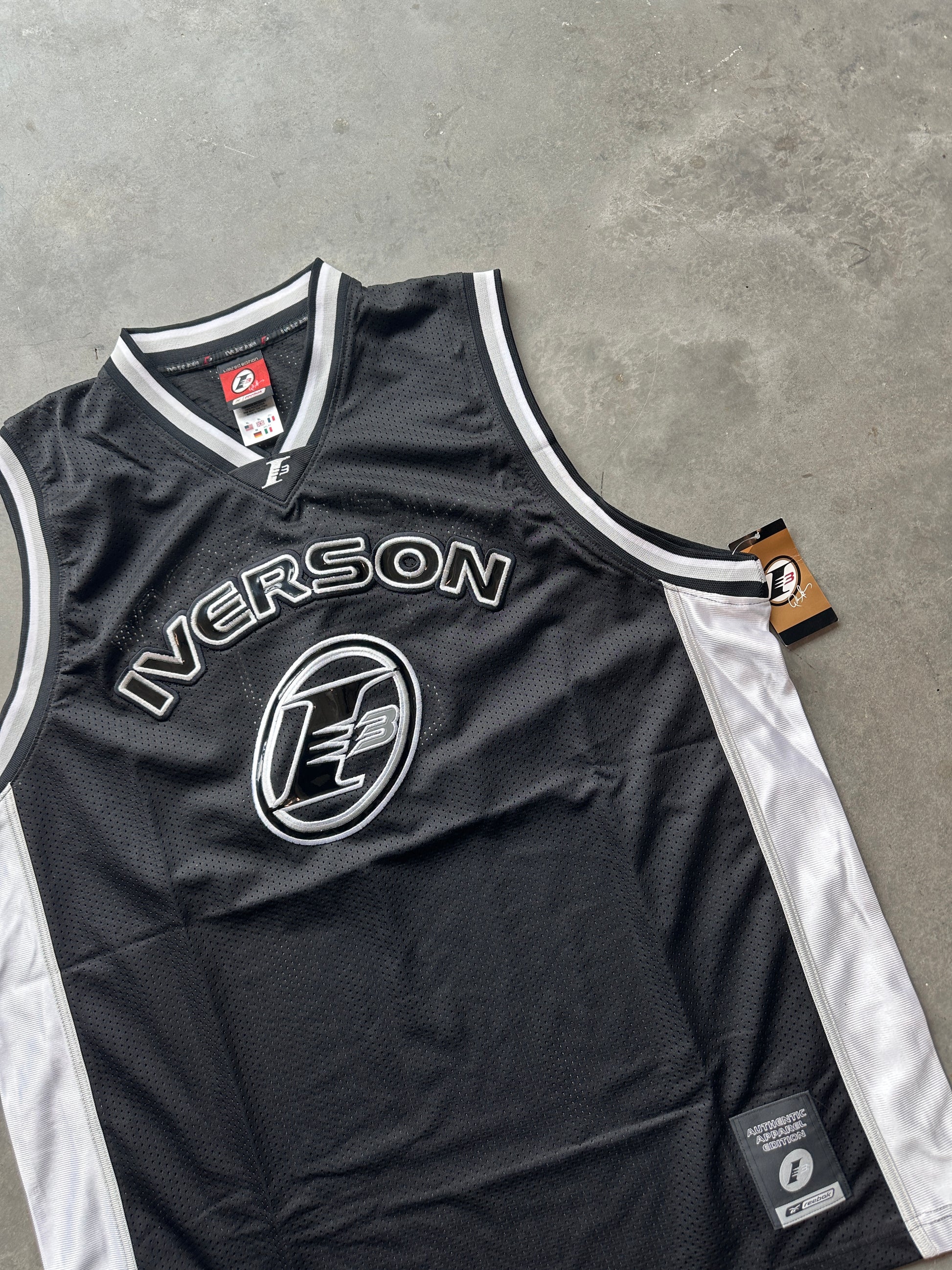 00's Allen Iverson Logo Reebok Black NBA Vintage Basketball Jersey - Brand New (XL)