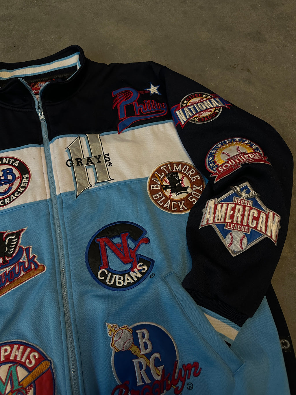 00's Negro Leagues Embroidered Team Logos Full Zip Heavyweight Vintage Jacket (XXL)