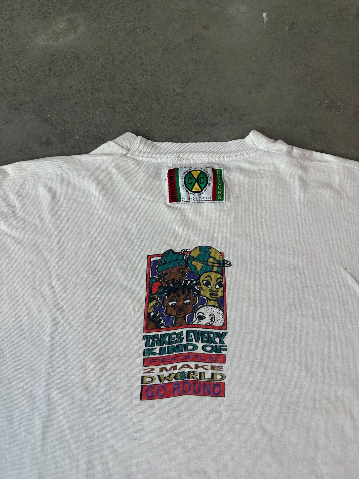 90’s Cross Colours ‘Takes Every Kind of People 2 Make D World Go Round’ RARE Vintage Hip Hop Lifestyle Tee (XL)