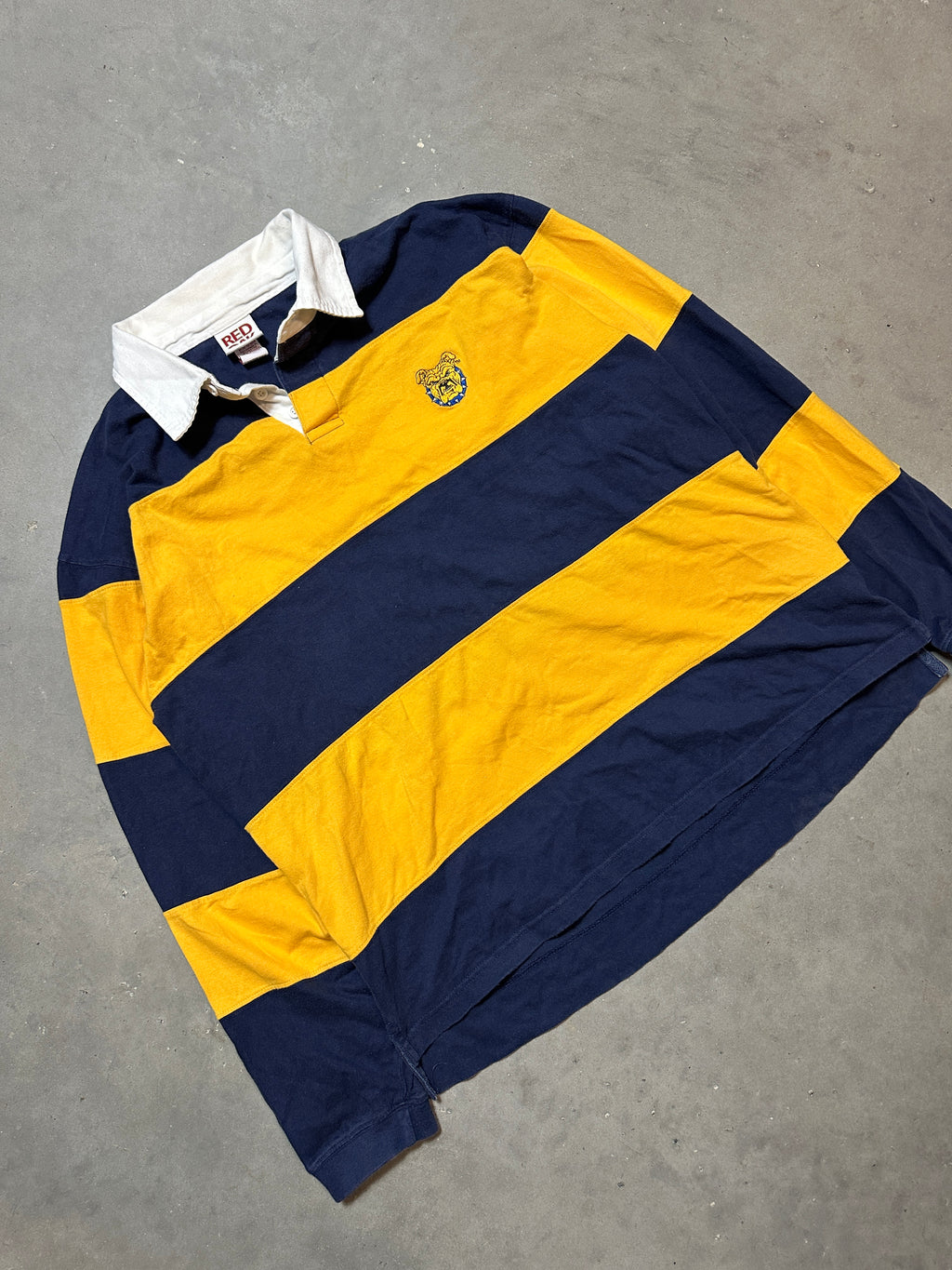 00's North Carolina A&T NCAT Logo Striped Heavyweight Rugby Long Sleeve Shirt (Large)