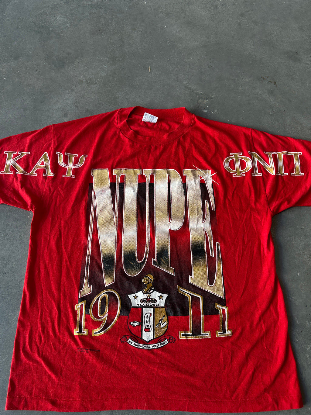 90's Kappa Alpha Psi NUPE 1911 Phi Nu Pi Divine Nine D9 Spellout Red Vintage Tee (XL)