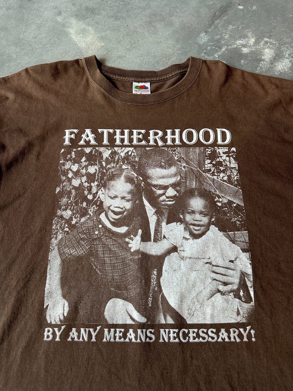 90's Malcolm X Fatherhood By Any Means Necessary Brown Vintage Tee (XXXL)