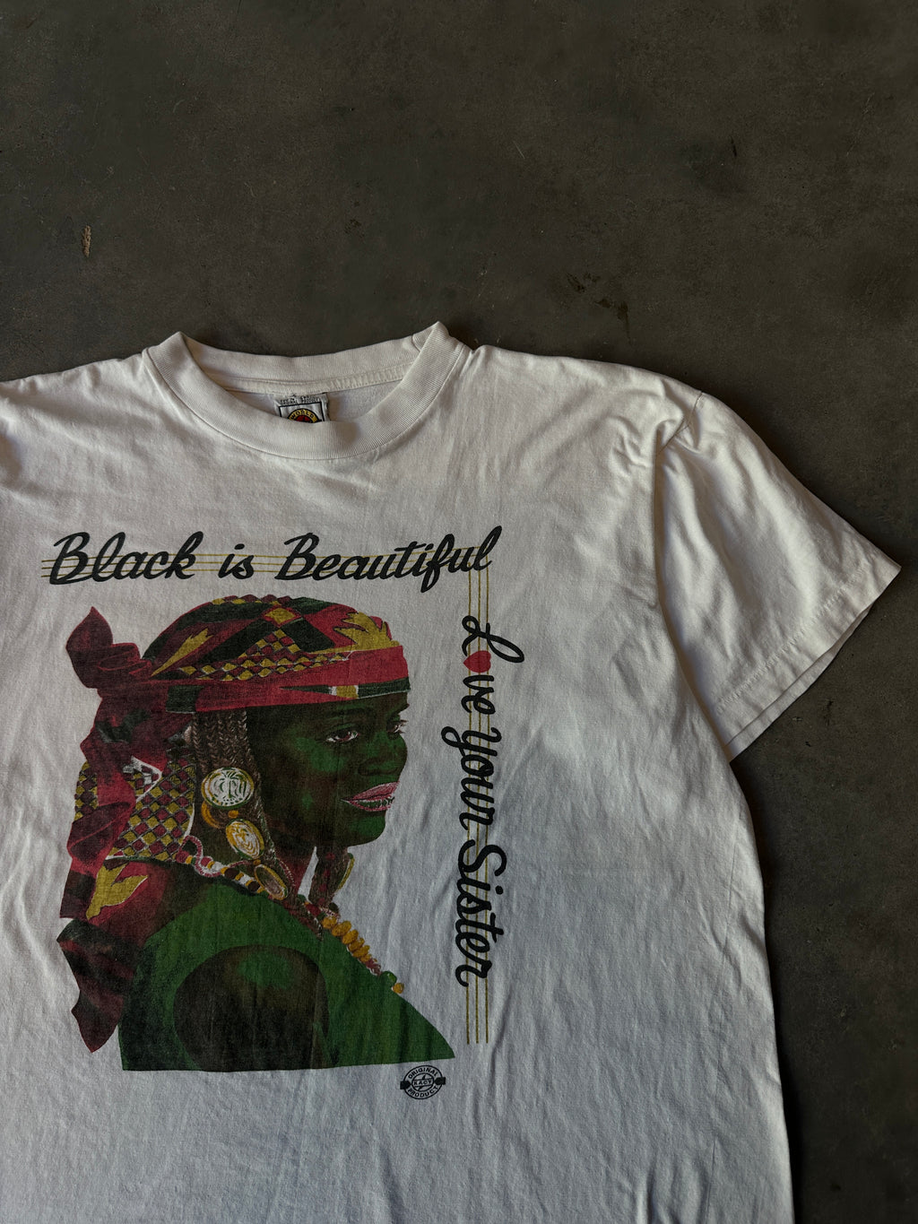 90's Black is Beautiful, Love your Sister Cross Colors Kacy USA Women's Empowerment Vintage Tee (BOXY Medium)