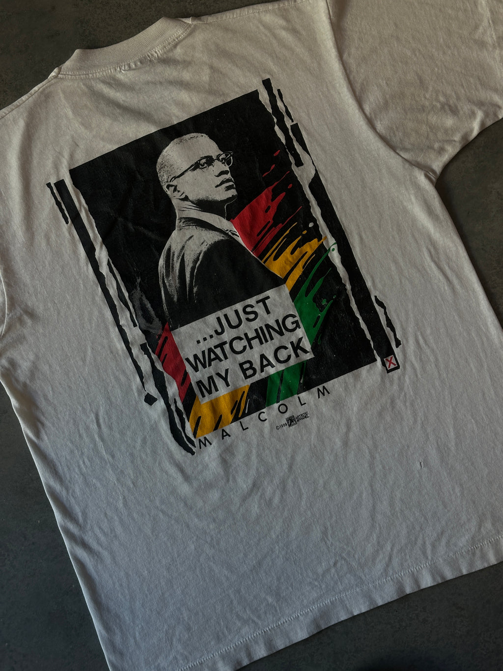 1989 Malcolm X Freedom By Any Means Necessary Tee Just Watching My Back Vintage Tee (Large)