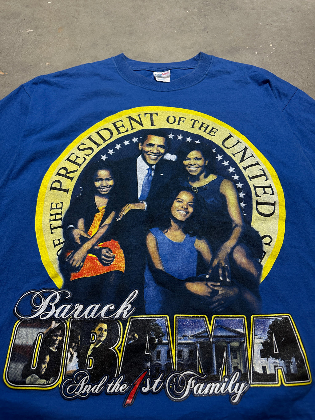 2008 President Barack Obama and the 1st Family "Make The Dream Reality" Blue Vintage Tee (XL)