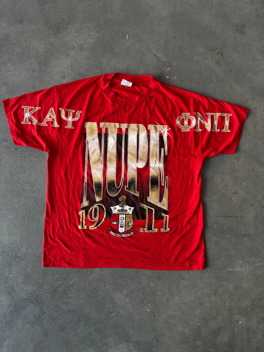 90's Kappa Alpha Psi NUPE 1911 Phi Nu Pi Divine Nine D9 Spellout Red Vintage Tee (XL)