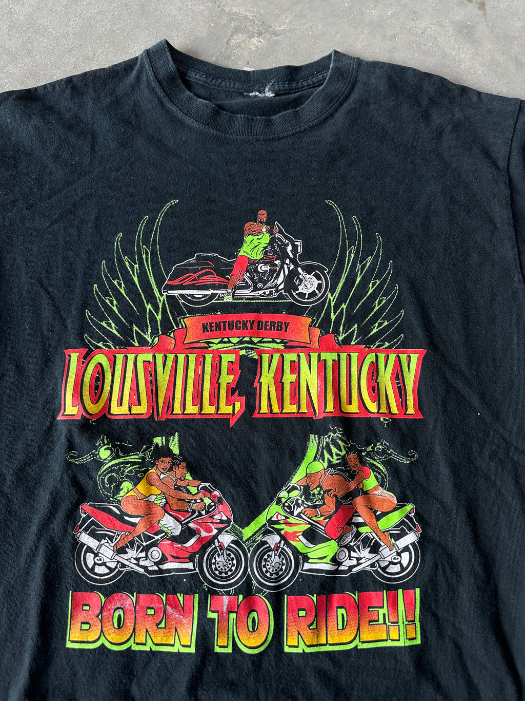 00's Kentucky Derby Black Bike Week Louisville Kentucky Vintage Tee (Large)