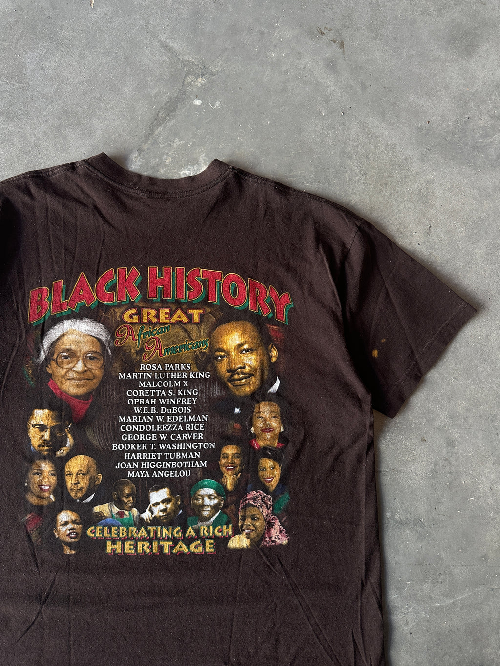 90's Great Africans Americans Black History 365 Days a Year Oprah Michael Jordan MLK Harriet Rosa Parks & More Brown Vintage Tee (XL)