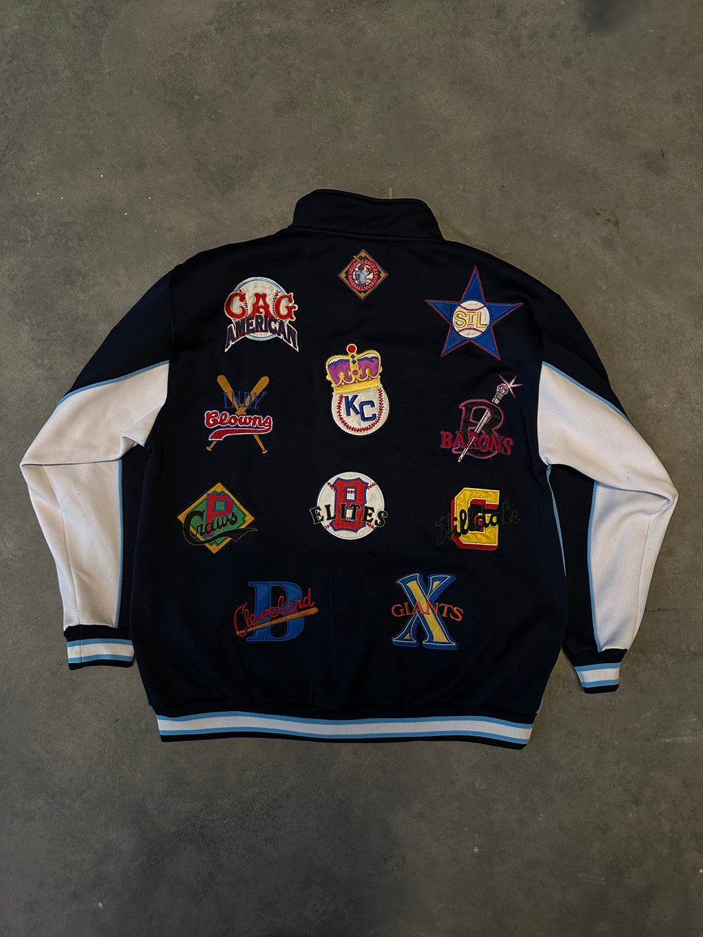 00's Negro Leagues Embroidered Team Logos Full Zip Heavyweight Vintage Jacket (XXL)