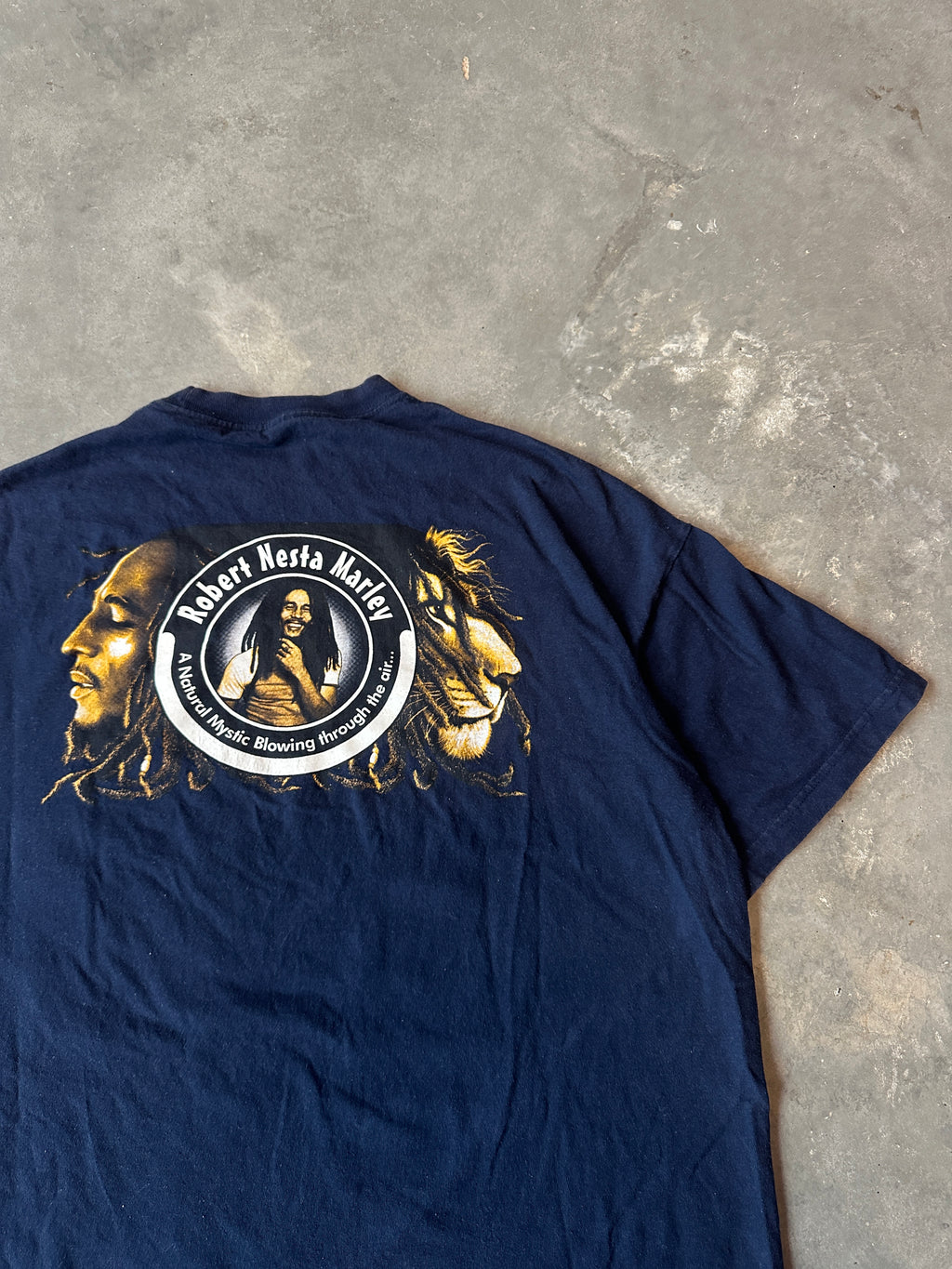 90’s Bob Marley Natural Mystic Rap Style Navy Blue Vintage Reggae Music Tee (XXL)