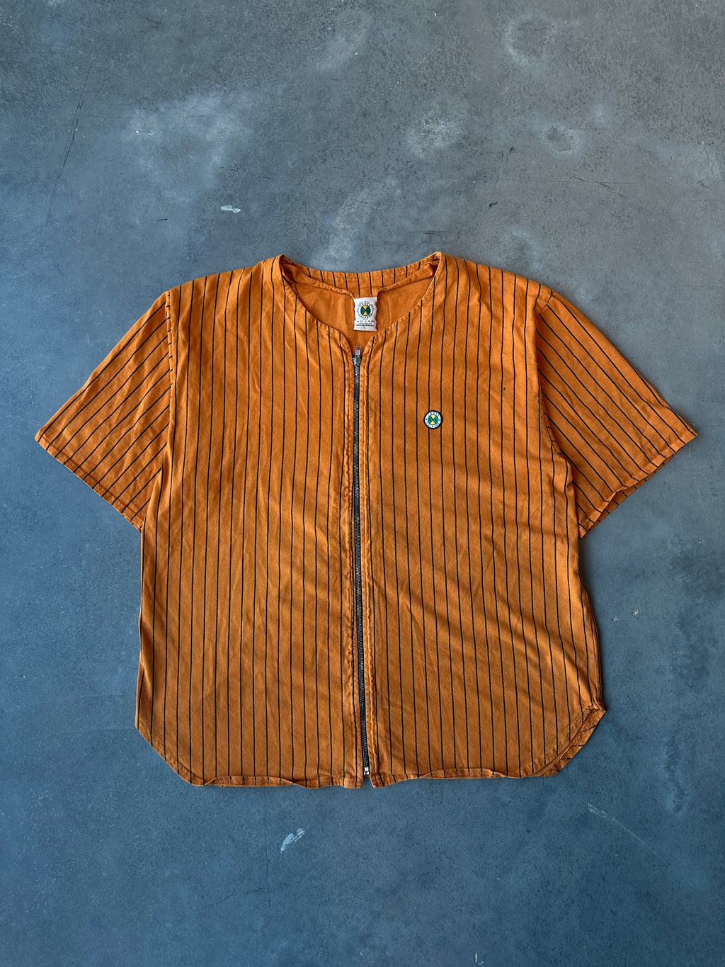 90’s Cross Colours Orange Full Zip Pinstripe Baseball Jersey (XL)