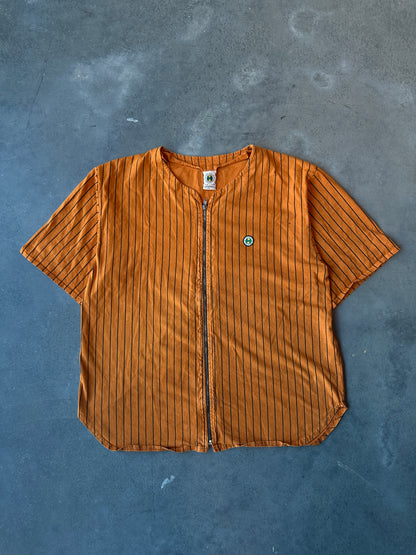 90’s Cross Colours Orange Full Zip Pinstripe Baseball Jersey (XL)