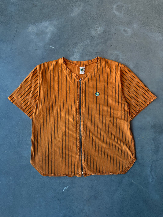 90’s Cross Colours Orange Full Zip Pinstripe Baseball Jersey (XL)