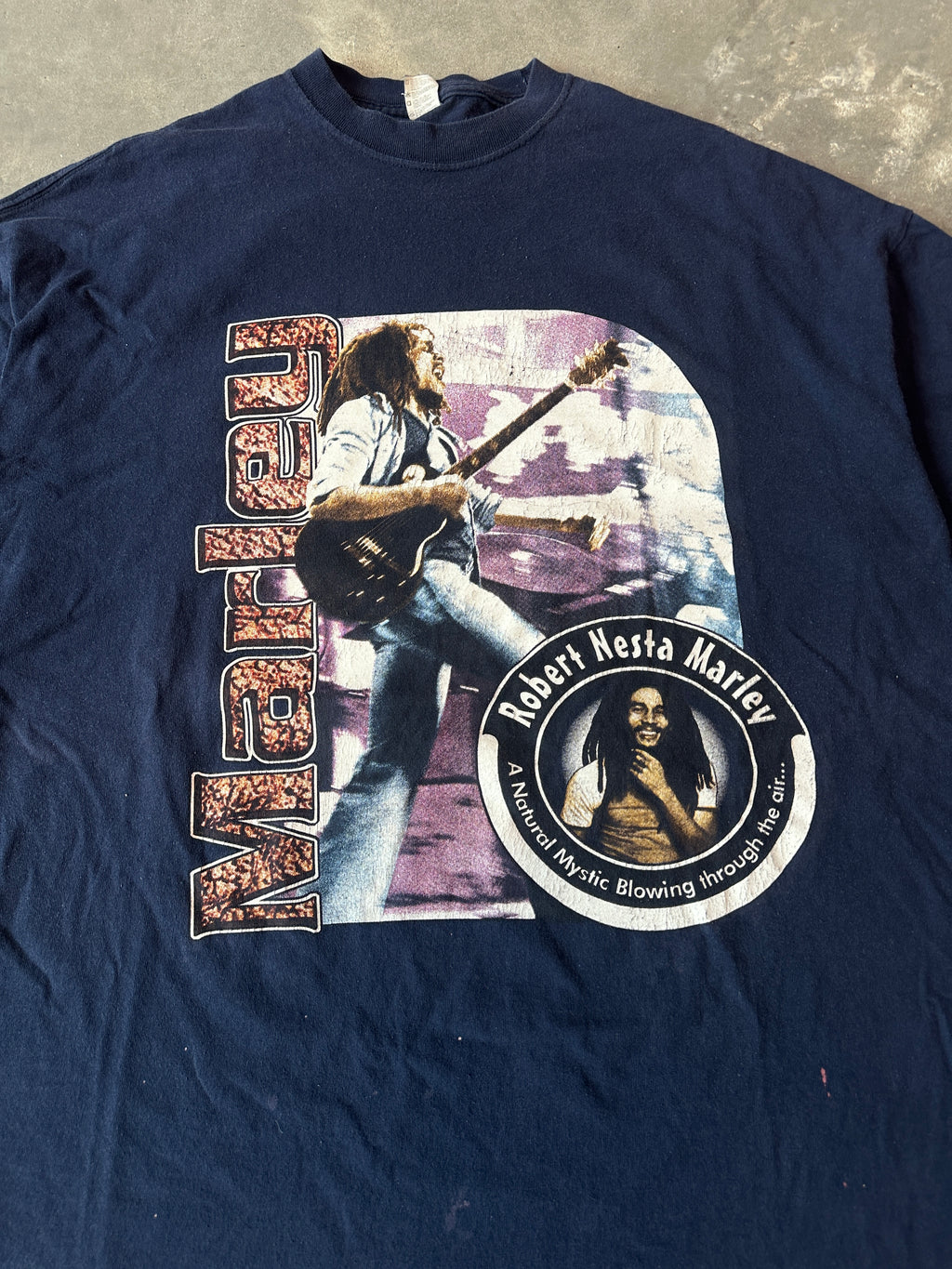 90’s Bob Marley Natural Mystic Rap Style Navy Blue Vintage Reggae Music Tee (XXL)