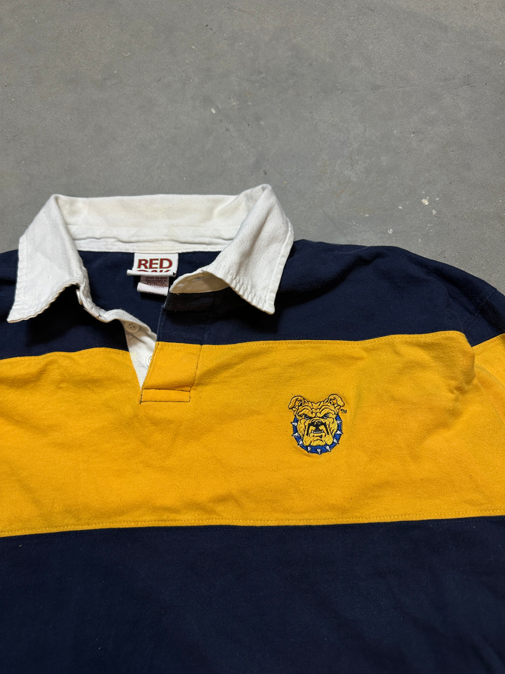 00's North Carolina A&T NCAT Logo Striped Heavyweight Rugby Long Sleeve Shirt (Large)
