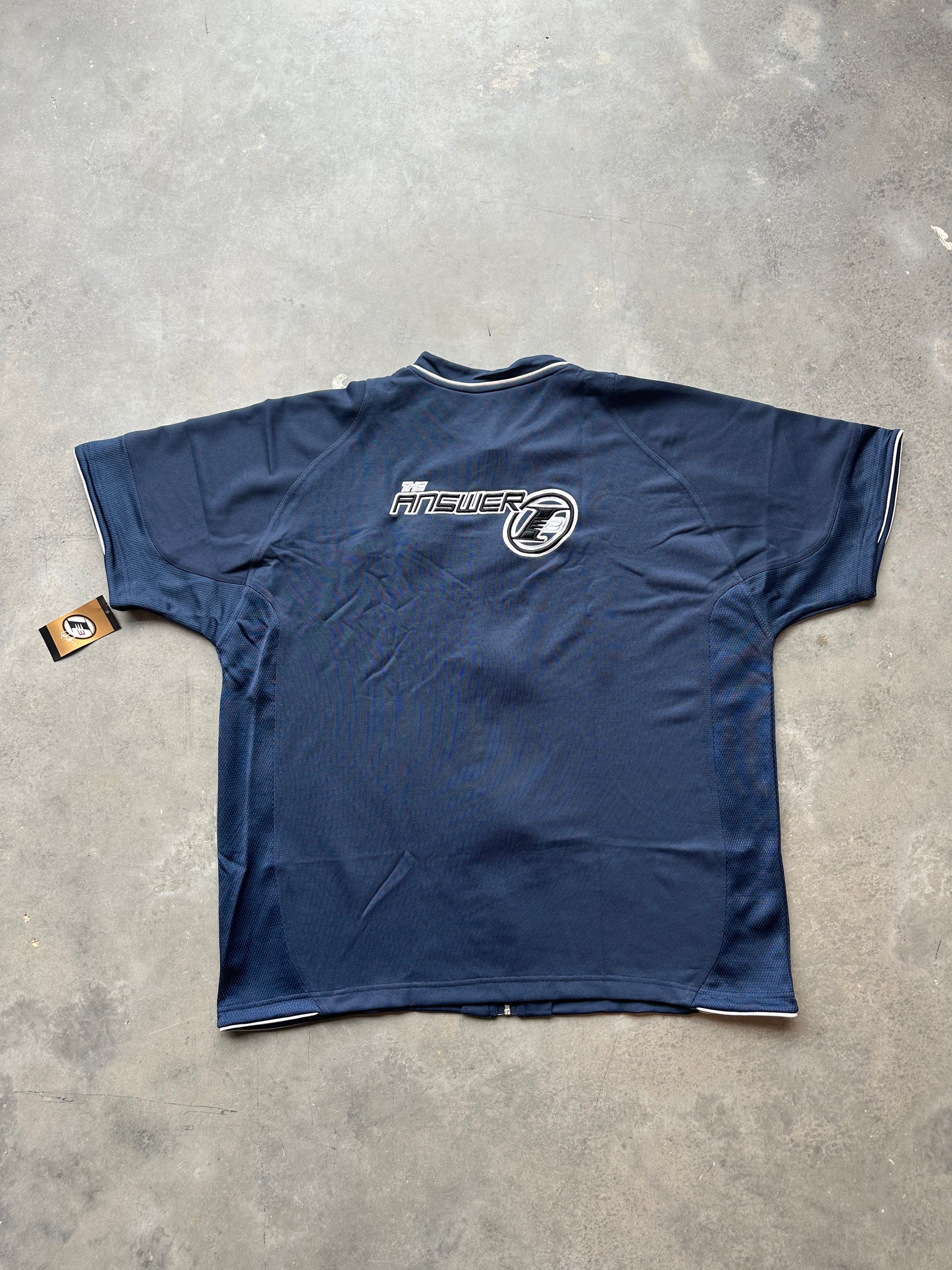 00's Y2K Allen Iverson Reebok "The Answer" Navy Blue NBA Full Zip Shooting Shirt - Brand New (Multiple Sizes)