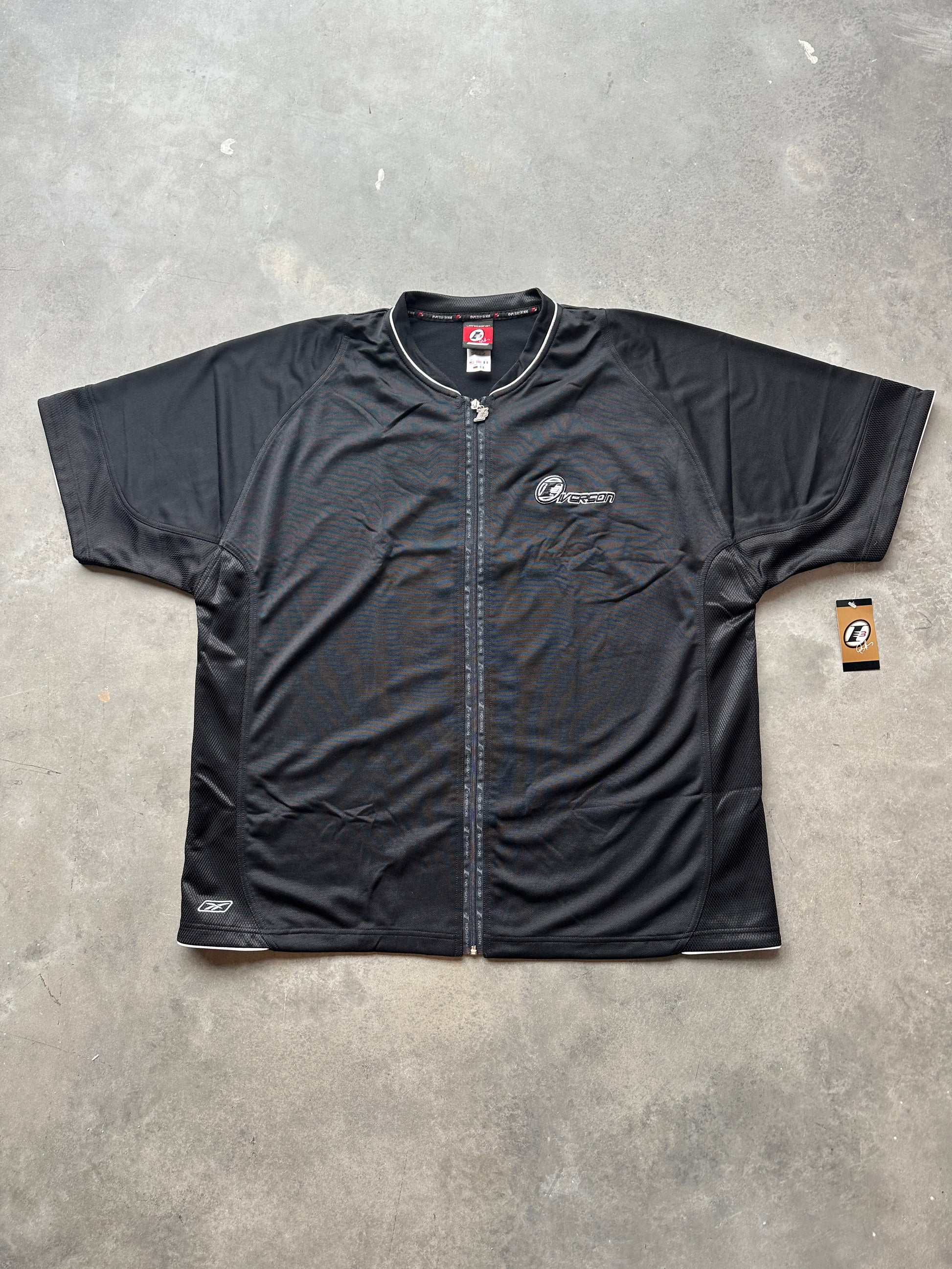 00's Y2K Allen Iverson Reebok "The Answer" Black NBA Full Zip Shooting Shirt - Brand New (XXL)