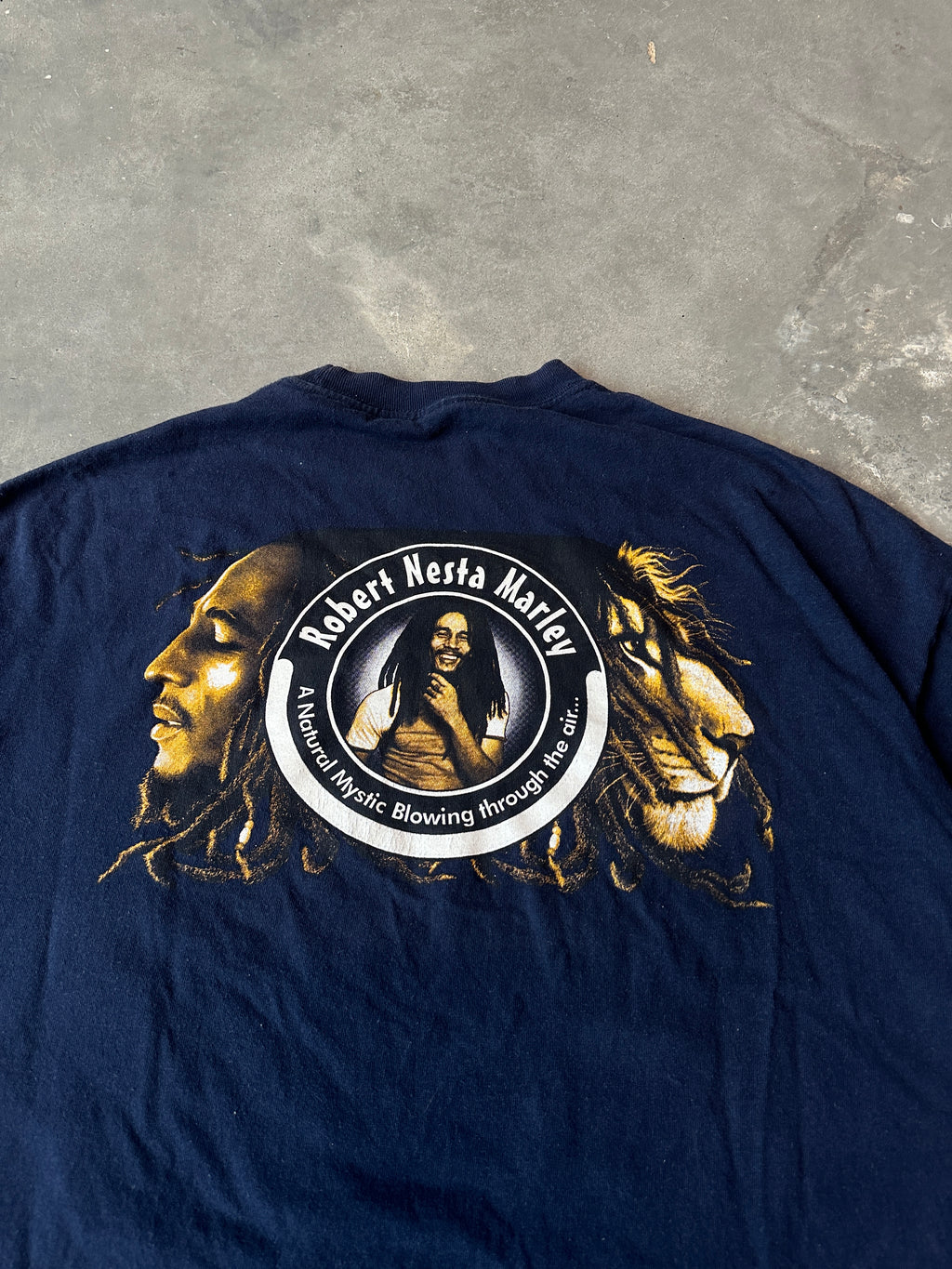 90’s Bob Marley Natural Mystic Rap Style Navy Blue Vintage Reggae Music Tee (XXL)