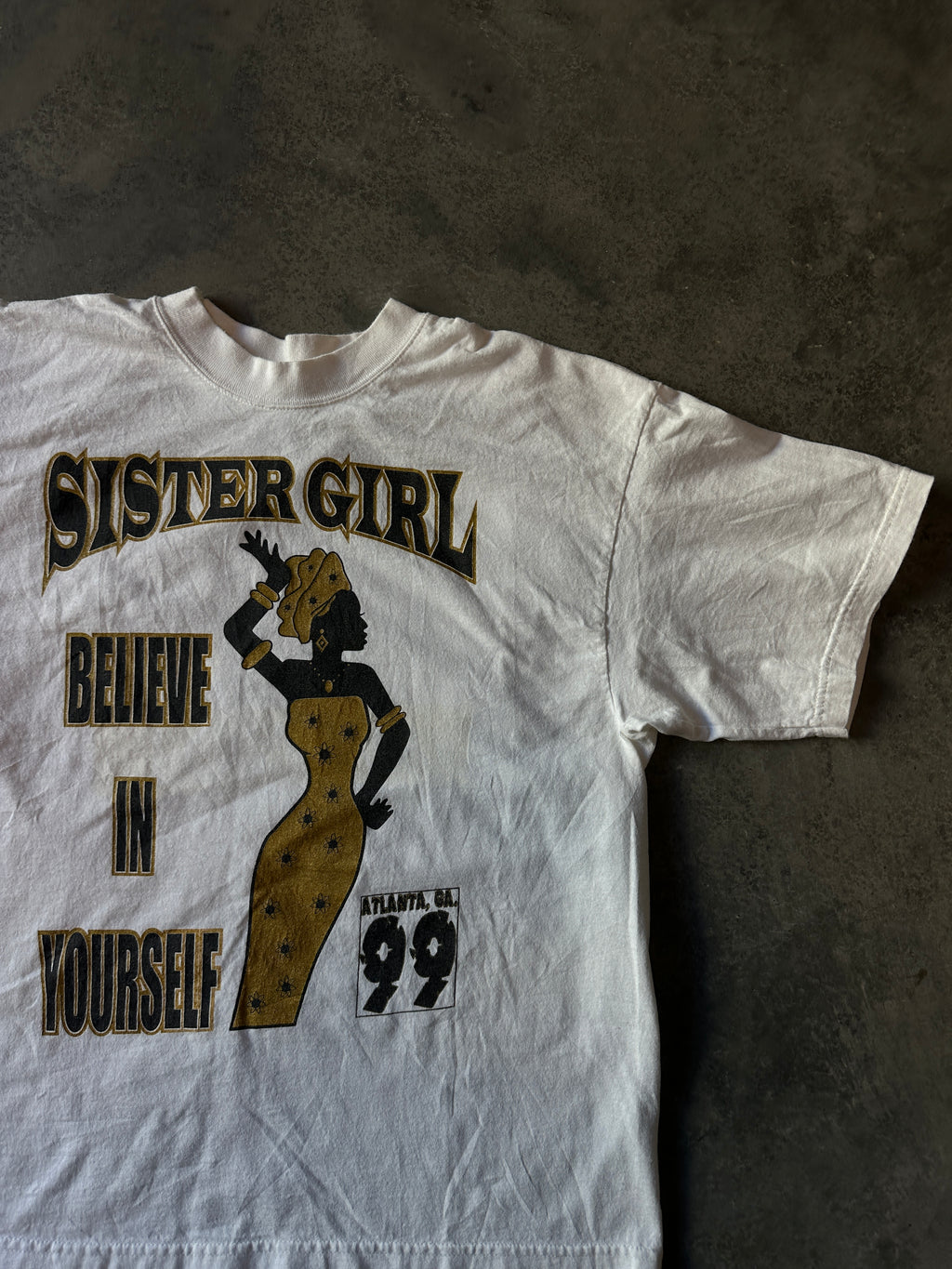 1999 Black Women Empowerment Sister Girl Believe in Yourself Just do it Vintage Tee (Medium)