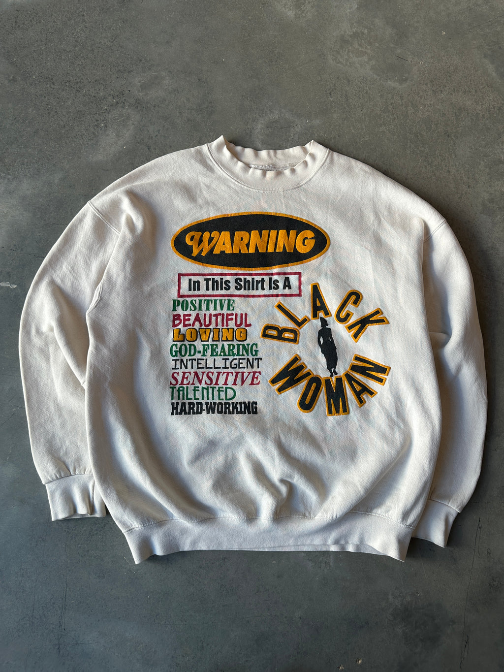 90’s Black Woman Empowerment Puff Printed Heavyweight Vintage Crewneck Sweatshirt (XL)