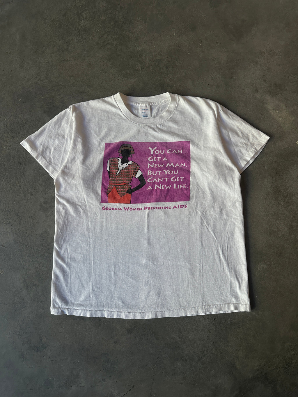 90's Women's AIDS Prevention "You Can Get a New Man But You Can't Get A New Life" Vintage Tee (BOXY Large)