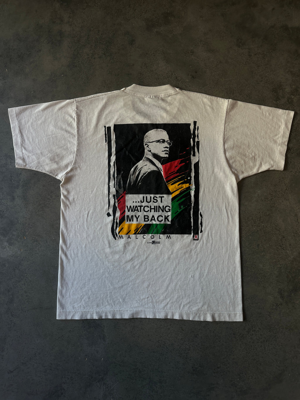 1989 Malcolm X Freedom By Any Means Necessary Tee Just Watching My Back Vintage Tee (Large)