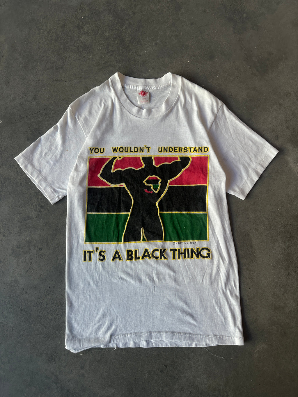 90's Kacy Colors It's a Black Thing You Wouldn't Understand Thin Vintage Tee (Slim Medium)
