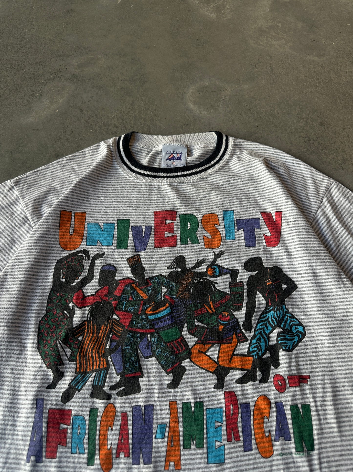 90's University of African Americans UAA Striped HBCU's by State Vintage Tee (Large)