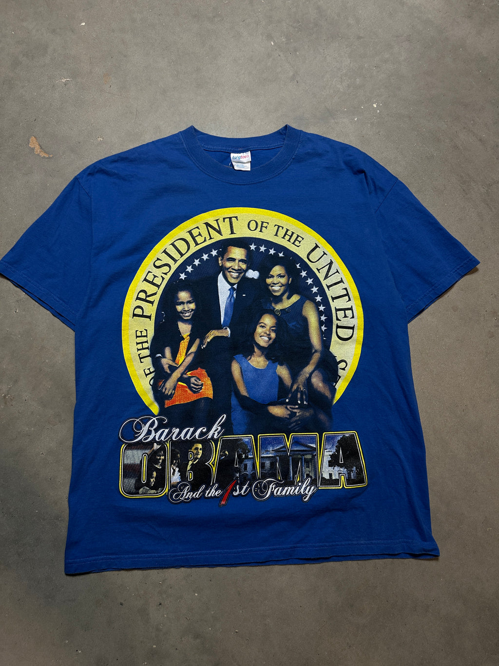 2008 President Barack Obama and the 1st Family "Make The Dream Reality" Blue Vintage Tee (XL)