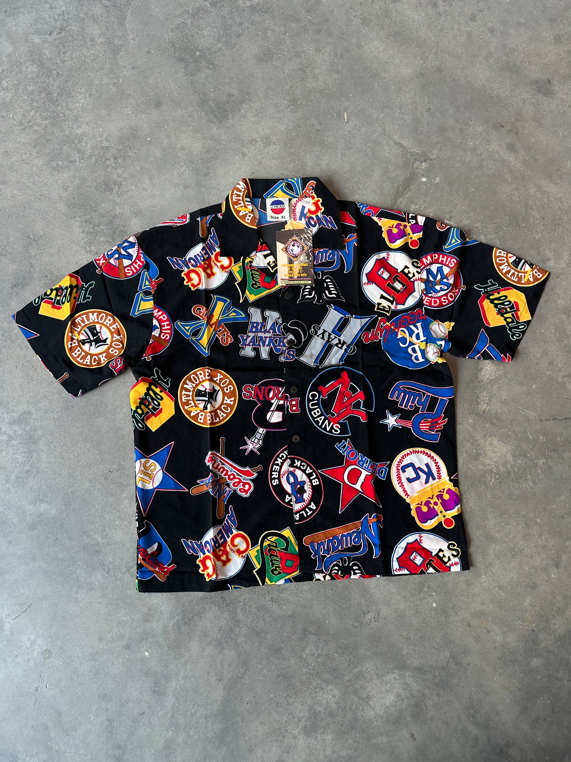 00’s Negro League Baseball Teams Black Button Down JHead Vintage Hawaiian Shirt—Brand New (XL)