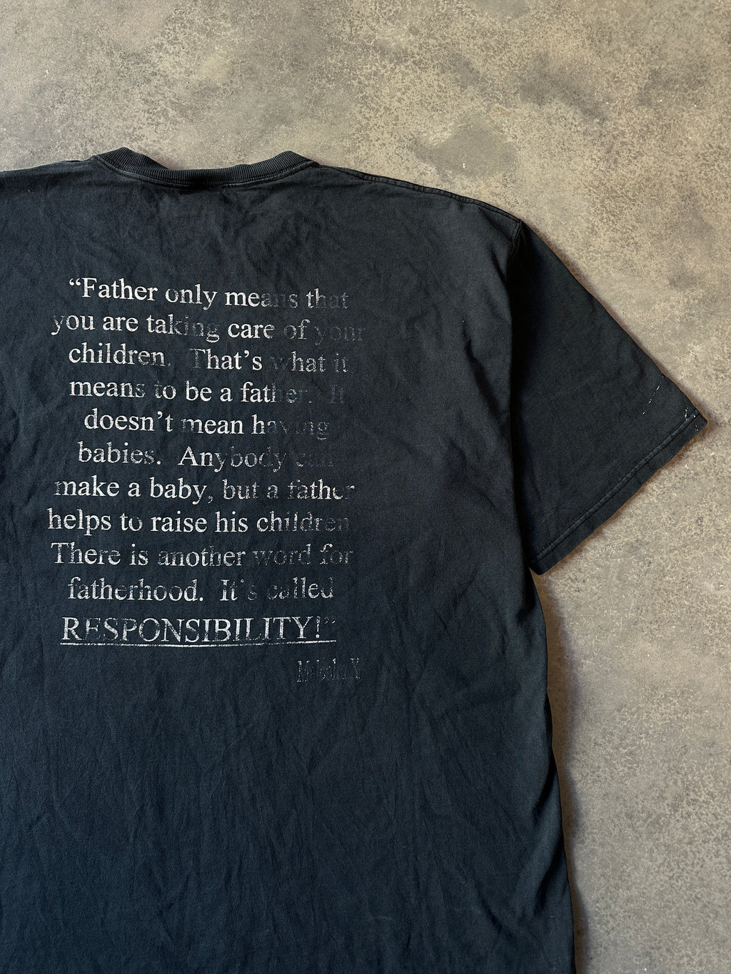 90's Malcolm X Fatherhood By Any Means Necessary Faded Black Vintage Tee (XXL)